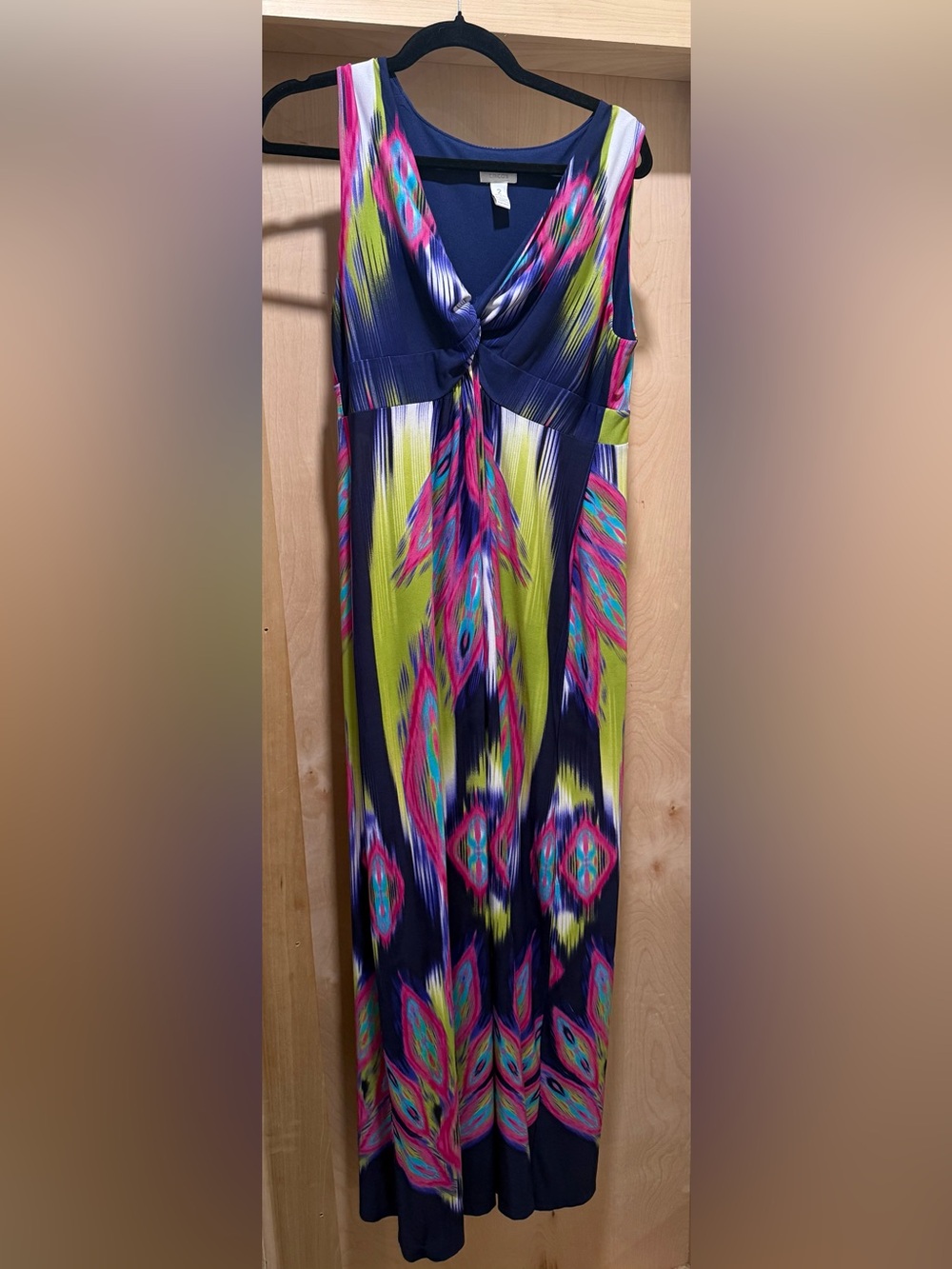Chicos Navy Maxi Dress with Neon Pink & Lime Pattern Chicos size 2 / Large